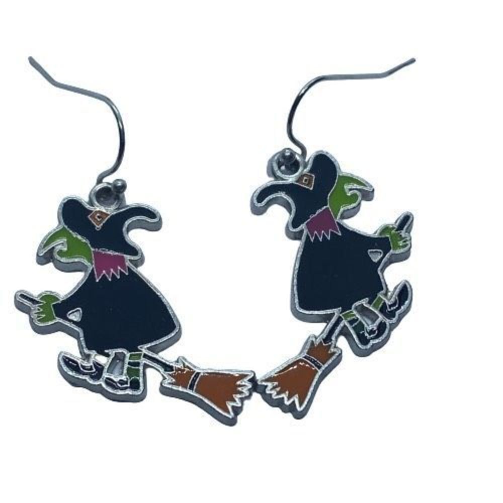 Fun Cartoon Witch Halloween Holiday Dangly Earrings